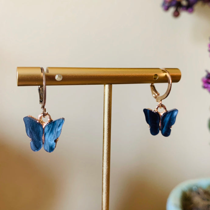Navy Blue/Black Butterfly Fashion Earrings
