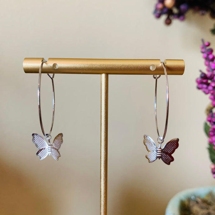 Silver Hoop with Butterfly Fashion Earrings