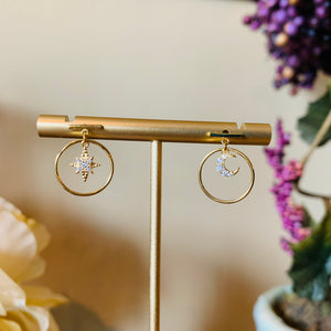 Mismatch Dainty Gold Star and Moon Earrings