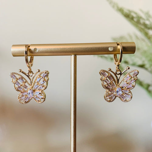 Gold Sparkling Butterfly Huggie Earrings