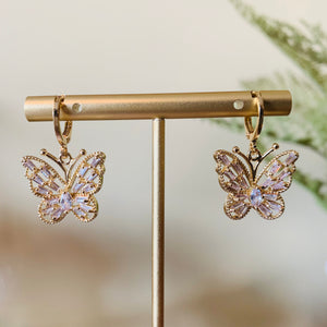 Gold Sparkling Butterfly Huggie Earrings