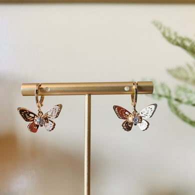 Gold Butterfly with Gem Huggie Earrings