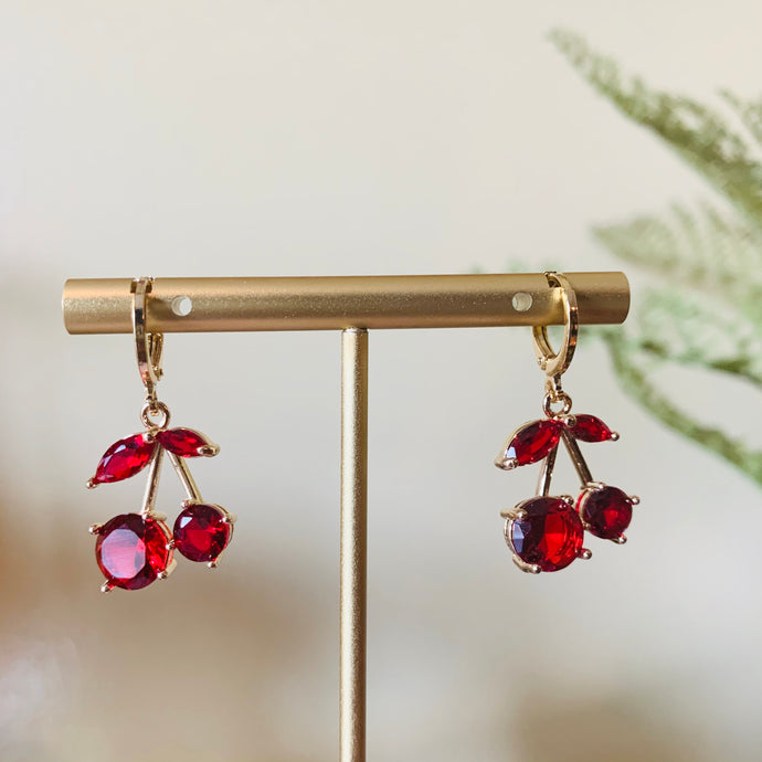 Red Cherry Huggie Earrings