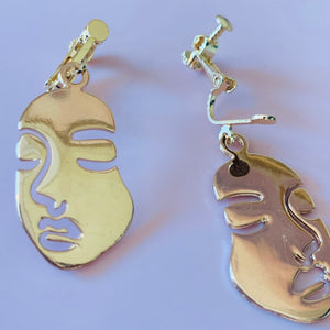 Gold Face Clip-On Earrings