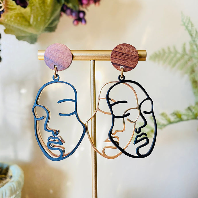 Black and Gold 2-Faced Post Earrings