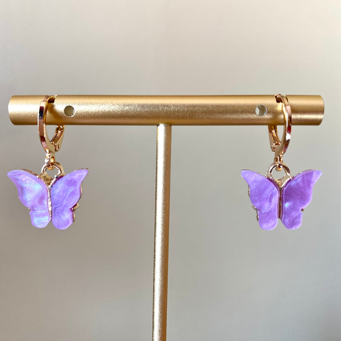 Gold Lavender Butterfly Earrings