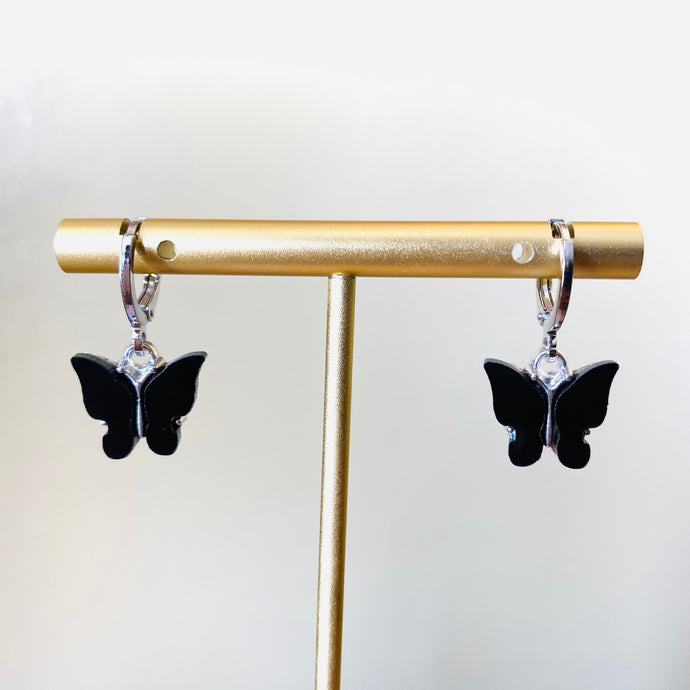 Black Silver Butterfly Earrings