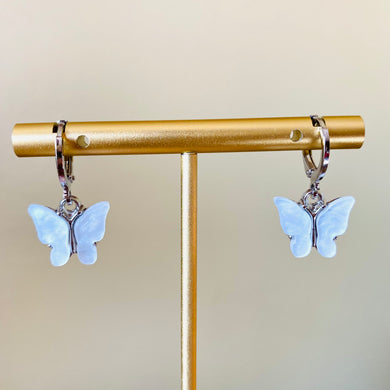 White Silver Butterfly Earrings